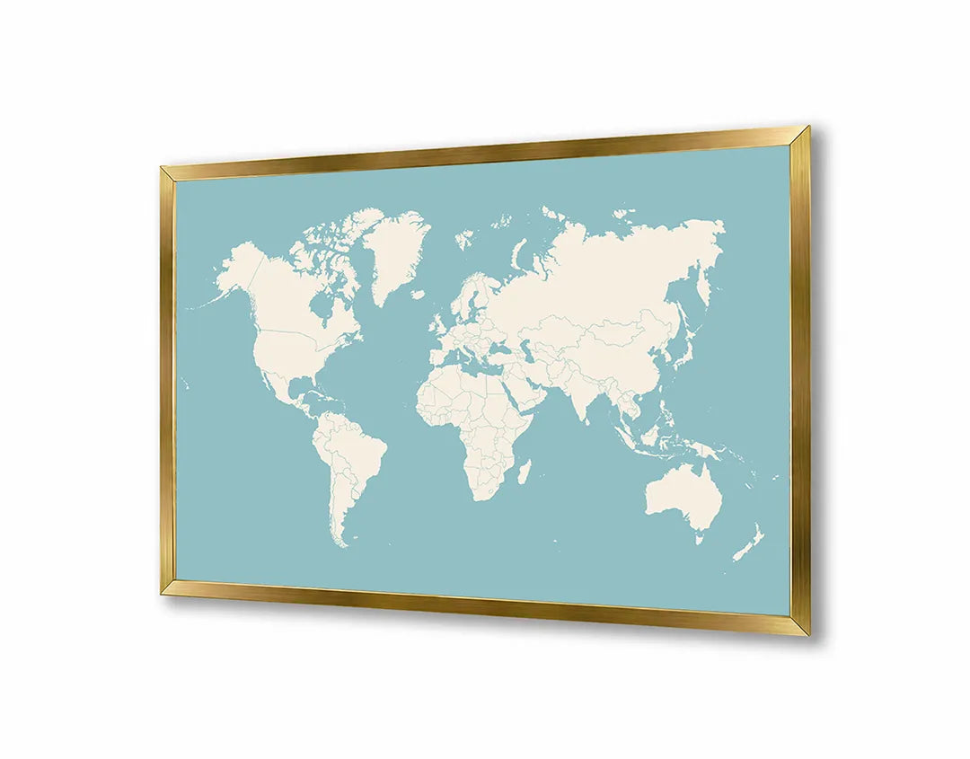 Metalen Magneetbord met print van Wereldkaart pastel blauw perfect als decoratie