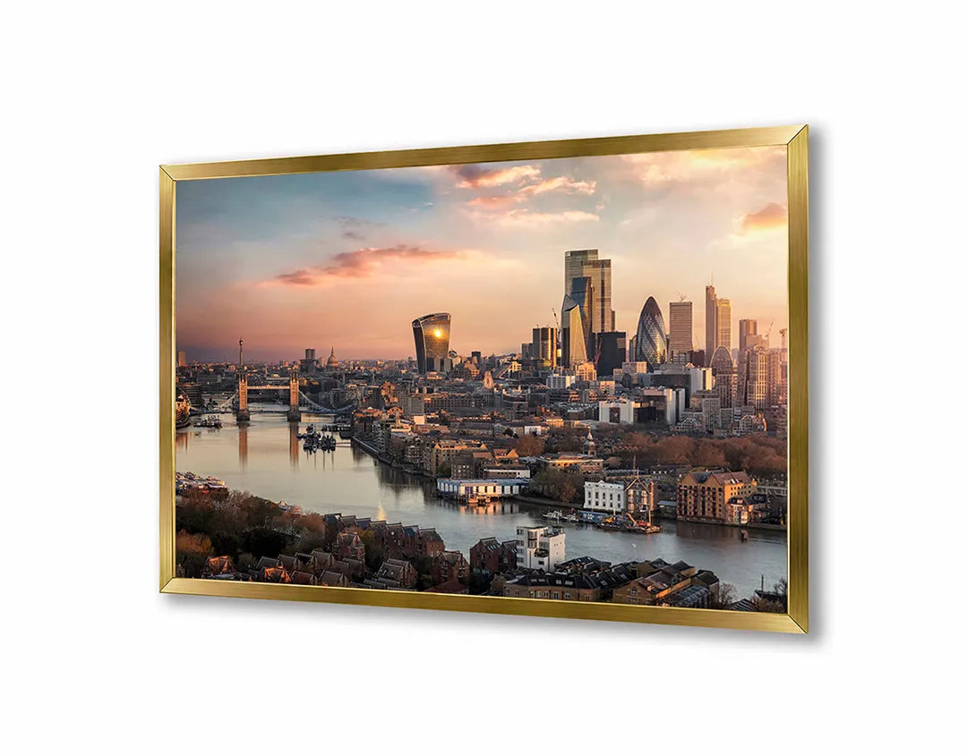Metalen Magneetbord met print van Londen skyline zonsondergang perfect als decoratie