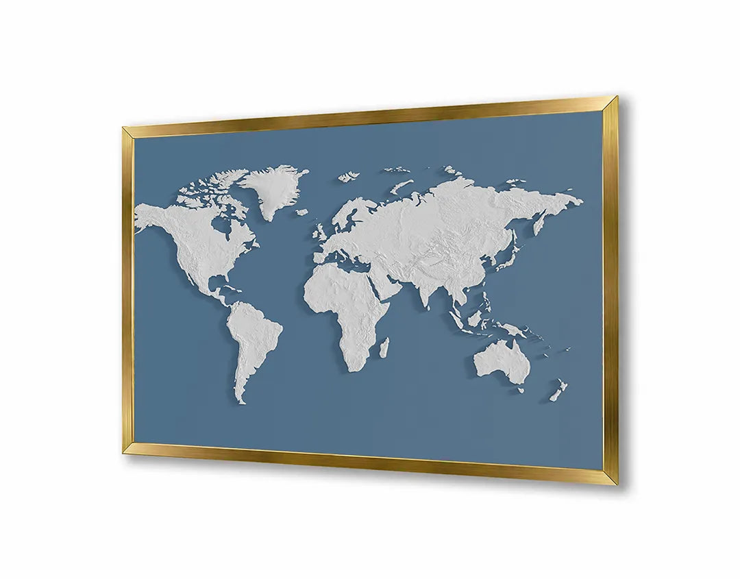 Metalen Magneetbord met print van Wereldkaart blauw perfect als decoratie