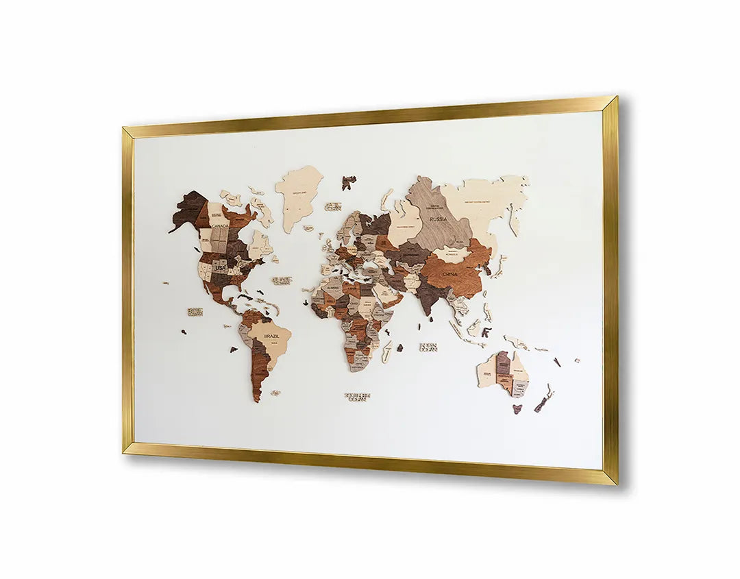 Metalen Magneetbord met print van Houten wereldkaart perfect als decoratie