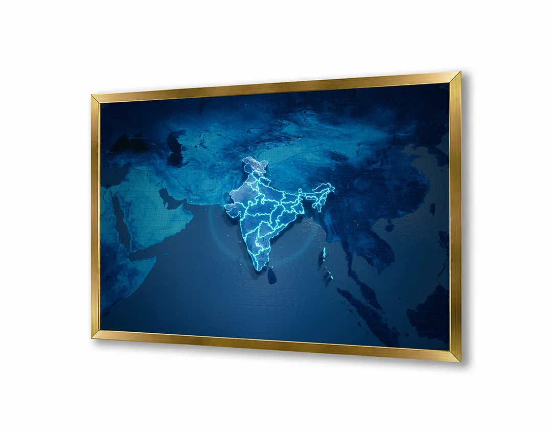 Metalen Magneetbord met print van Wereldkaart donkerblauw neon perfect als decoratie