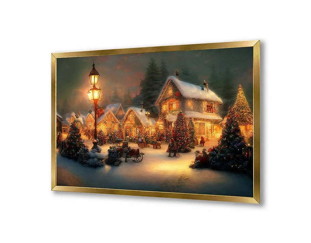 Metalen Magneetbord met print van Sfeervol kerstdorpje perfect als decoratie
