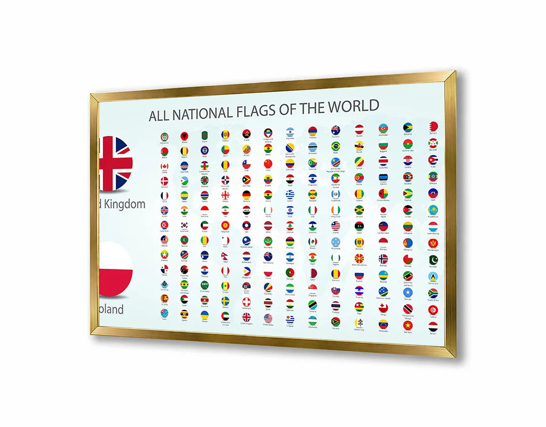 Metalen Magneetbord met print van Wereldvlaggen poster perfect als decoratie