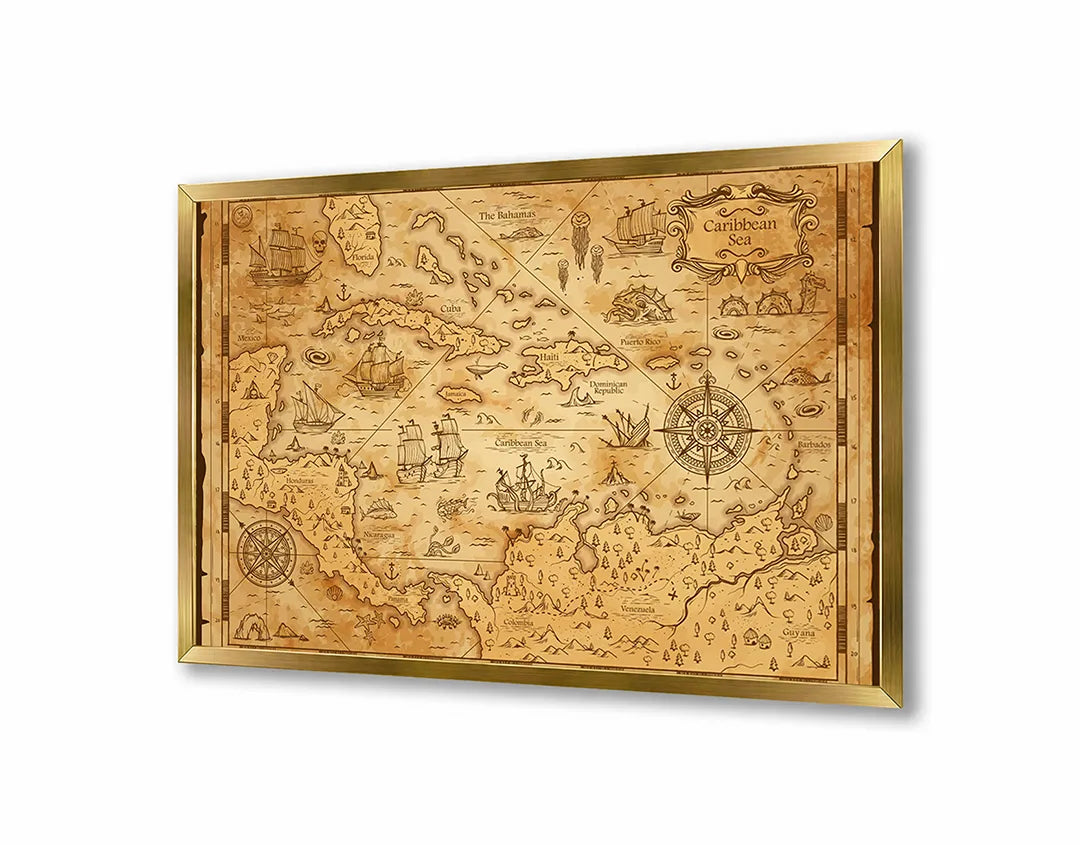 Metalen Magneetbord met print van Piratenkaart geel perfect als decoratie