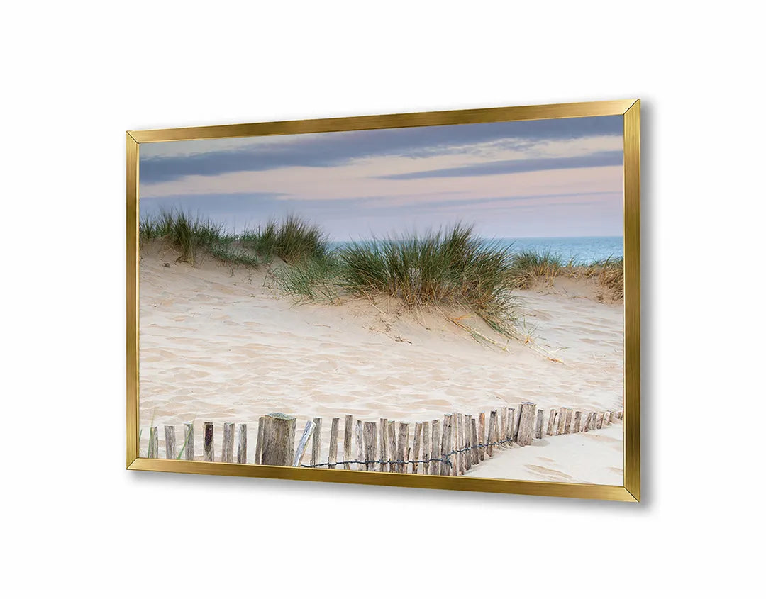 Metalen Magneetbord met afbeelding van strand duinen met helmgras in zand en groen kleuren
