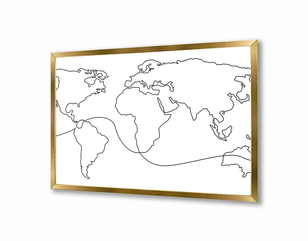 Metalen Magneetbord met print van Wereldkaart zwarte lijnen perfect als decoratie