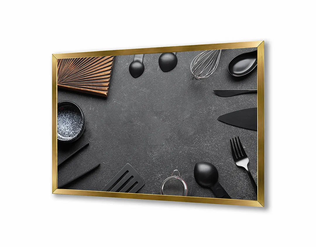 Metalen Magneetbord met print van Kookgerei donkere achtergrond perfect als decoratie