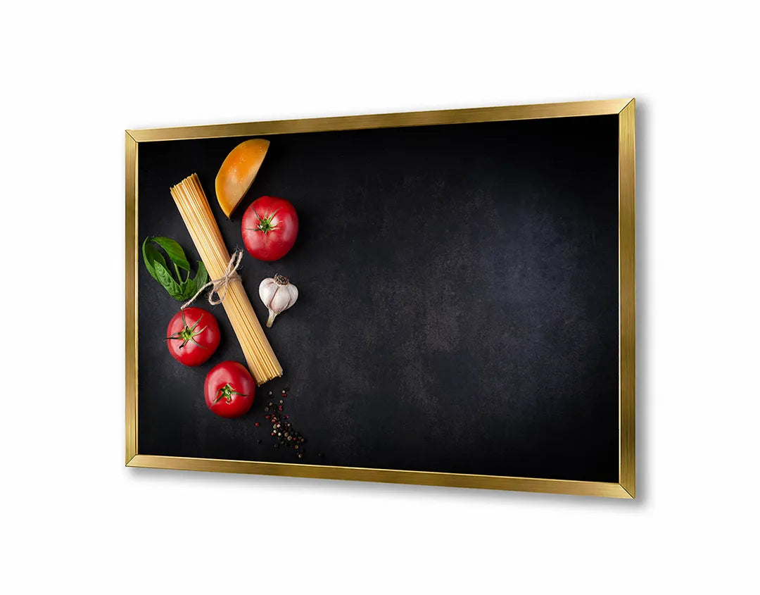 Metalen Magneetbord met print van Pasta ingredienten donker perfect als decoratie