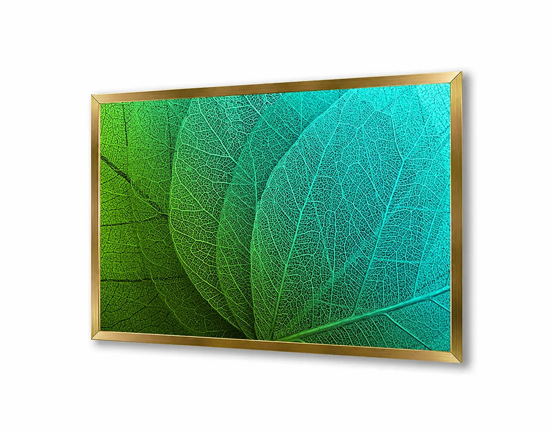 Metalen Magneetbord met afbeelding van groen blad macro detail in levendig groen kleuren