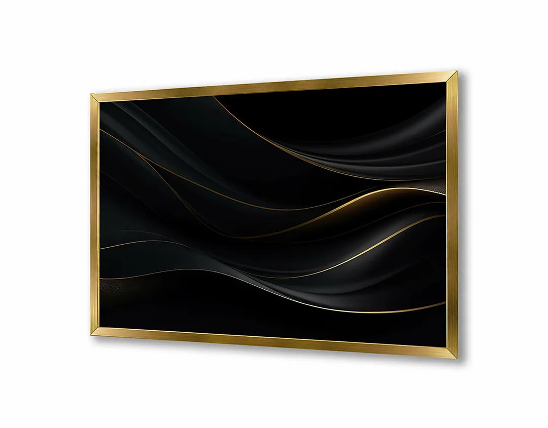 Metalen Magneetbord met print van Zwarte golvende lijnen goud perfect als decoratie