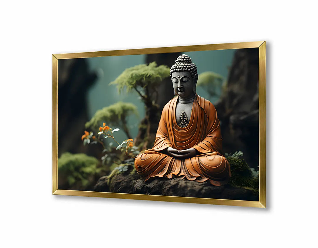 Metalen Magneetbord met print van Boeddha beeld in bos perfect als decoratie