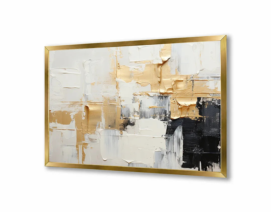 Metalen Magneetbord met print van Goud en wit abstract schilderij perfect als decoratie