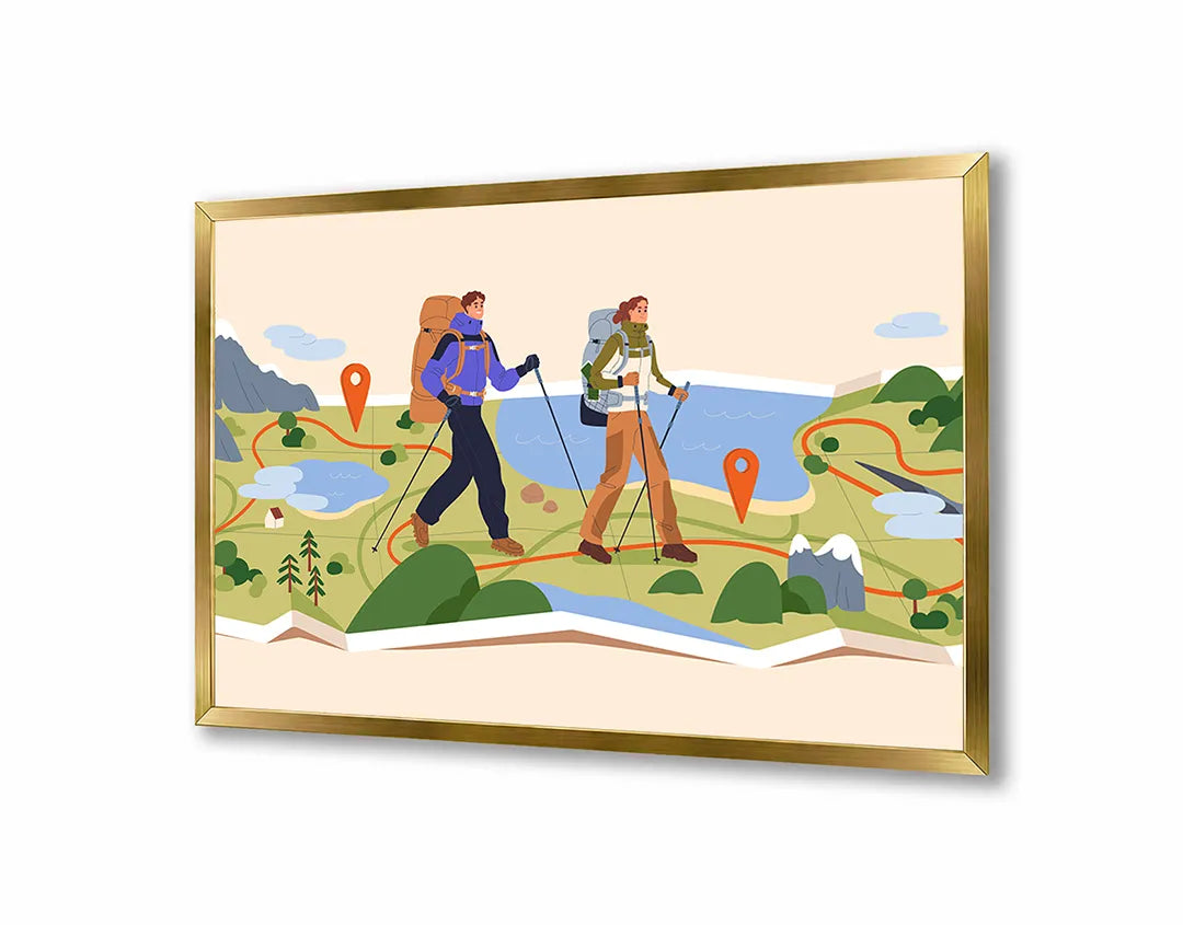 Metalen Magneetbord met print van Wandelaars in bergen illustratie perfect als decoratie