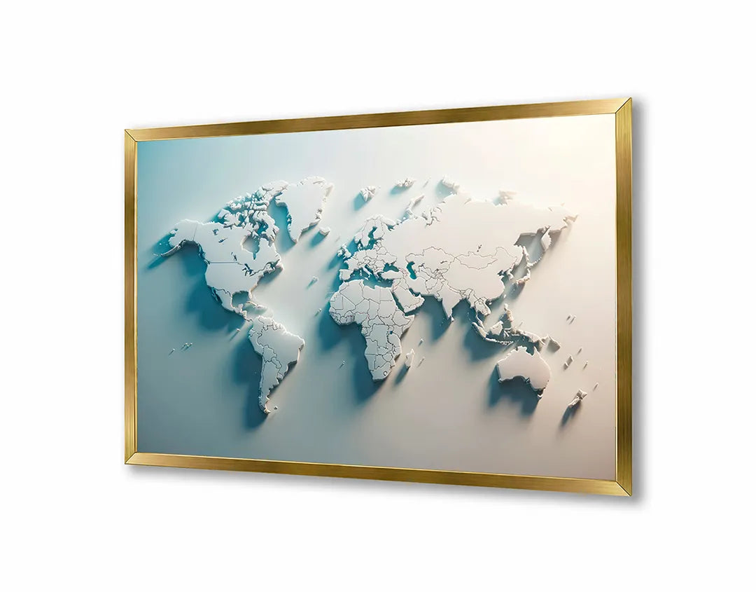 Metalen Magneetbord met print van Wereldkaart origami wit perfect als decoratie