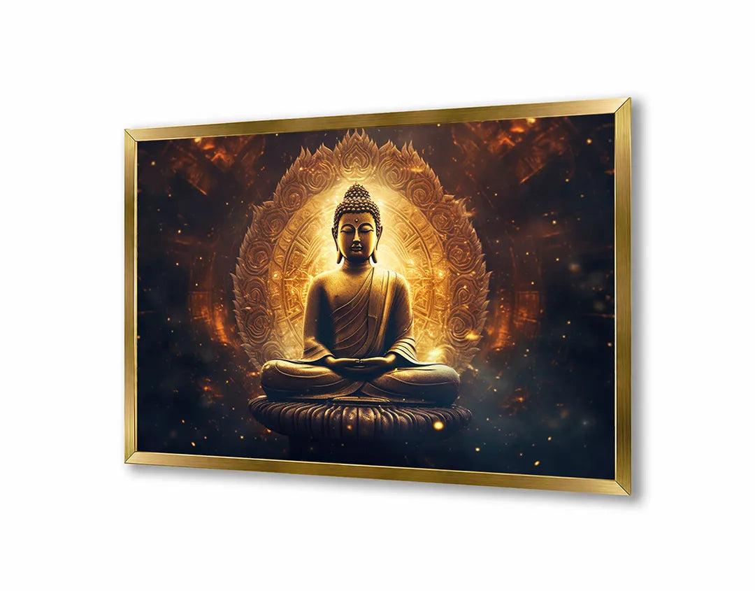 Metalen Magneetbord met print van Gouden boeddha gloed perfect als decoratie