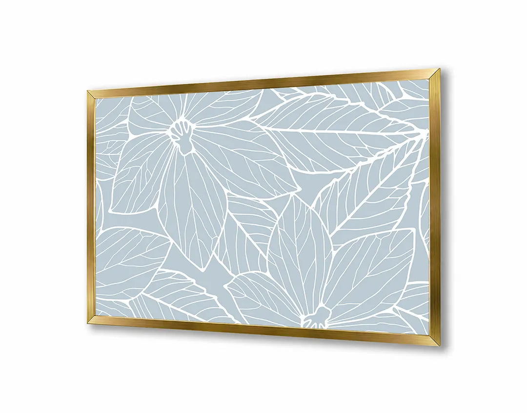 Metalen Magneetbord met print van Witte bladeren op lichtblauw perfect als decoratie