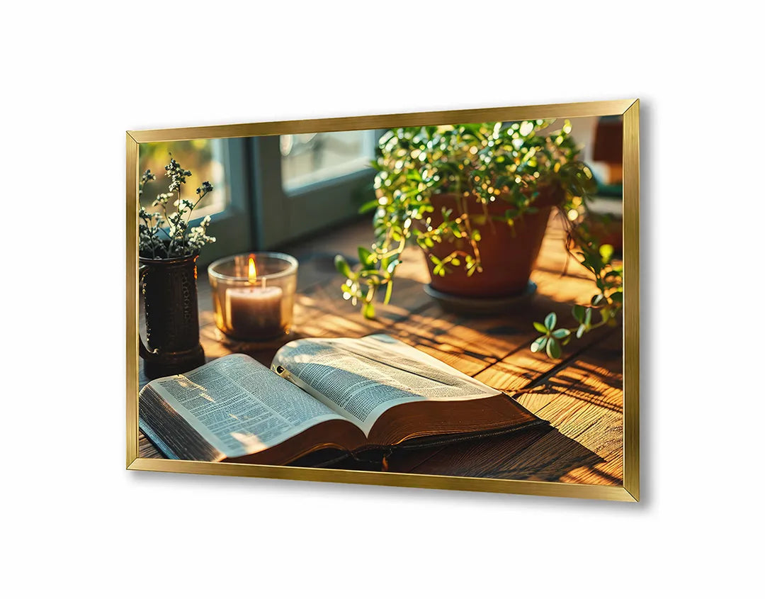 Metalen Magneetbord met print van Boek en plant op tafel perfect als decoratie