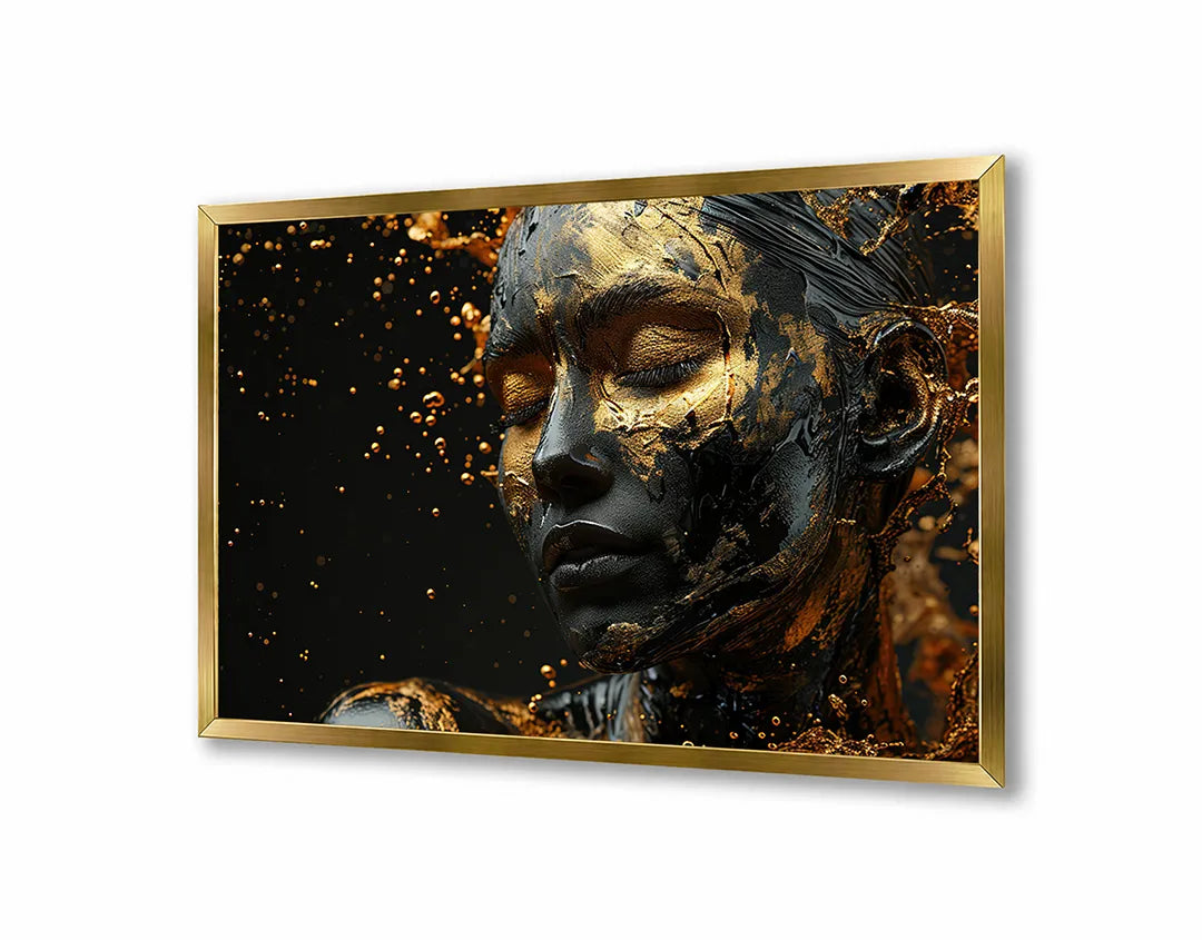 Metalen Magneetbord met print van Gouden gezicht standbeeld perfect als decoratie