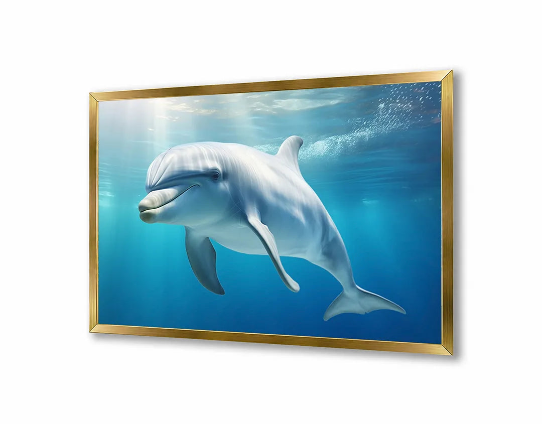Metalen Magneetbord met print van Dolfijn onderwater blauw perfect als decoratie