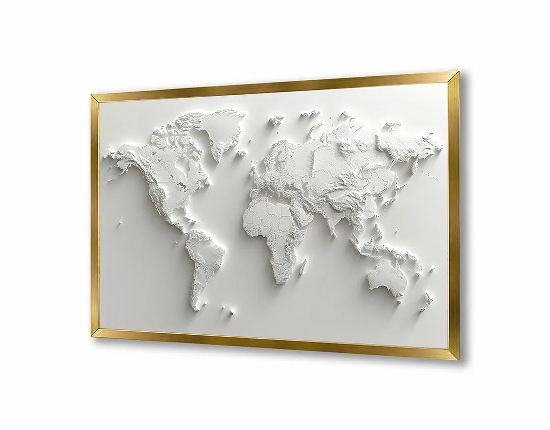 Metalen Magneetbord met print van Witte 3D wereldkaart perfect als decoratie