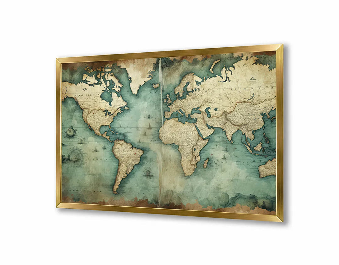 Metalen Magneetbord met print van Vintage wereldkaart groen perfect als decoratie