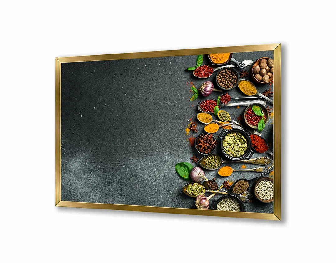 Metalen Magneetbord met print van Specerijen donkere achtergrond perfect als decoratie