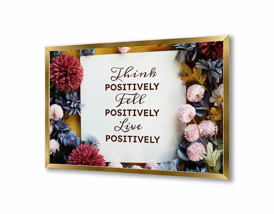 Metalen Magneetbord met print van Think positive tekst bloemen perfect als decoratie
