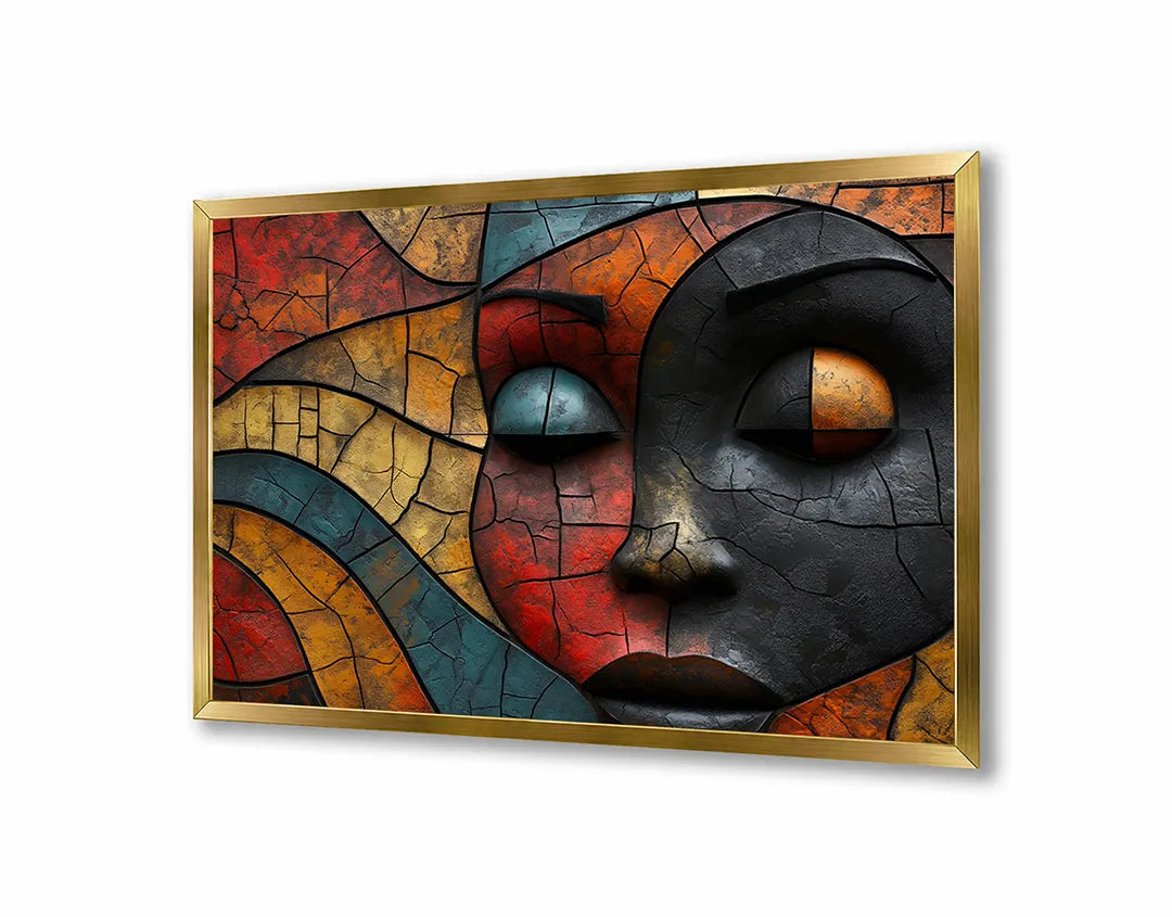 Metalen Magneetbord met print van Gezicht kleurrijk houtsnijwerk perfect als decoratie