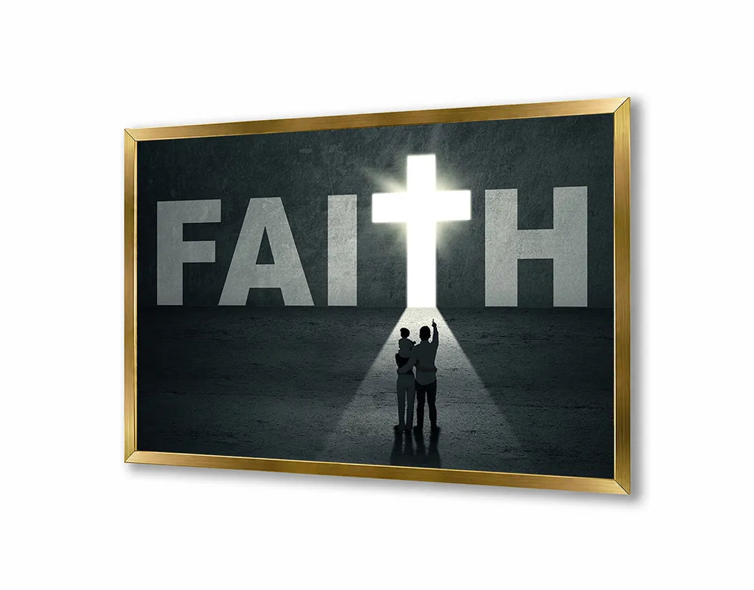 Metalen Magneetbord met afbeelding van kruis met FAITH en silhouet in zwart en wit kleuren