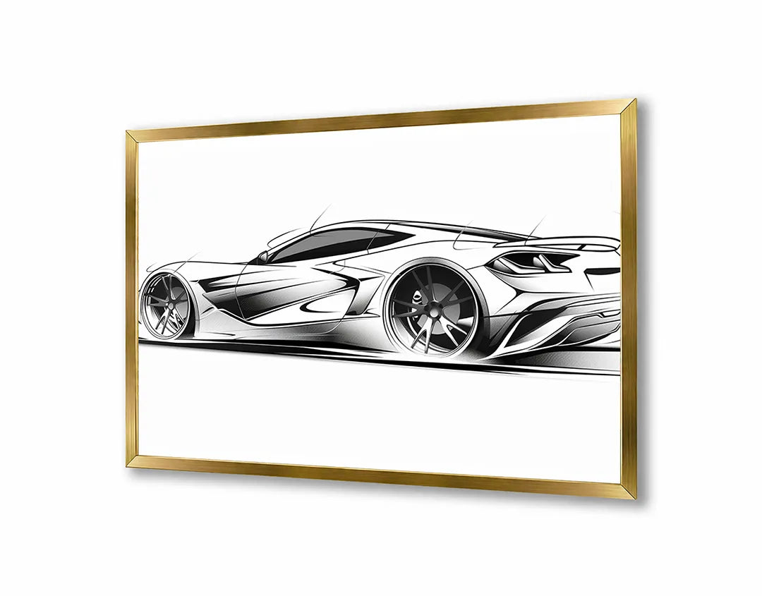 Metalen Magneetbord met print van Sportauto schets zijaanzicht perfect als decoratie