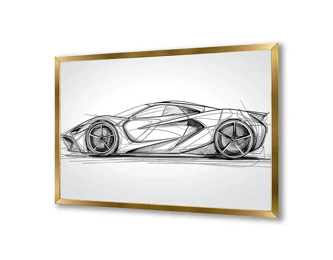 Metalen Magneetbord met print van Sportauto schets vooraanzicht perfect als decoratie