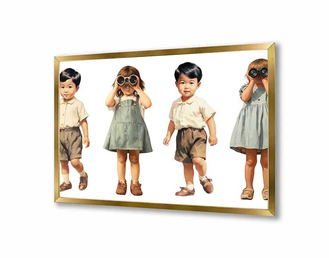 Metalen Magneetbord met hoogwaardige afbeelding van Vintage spelende kinderen voor aan de muur