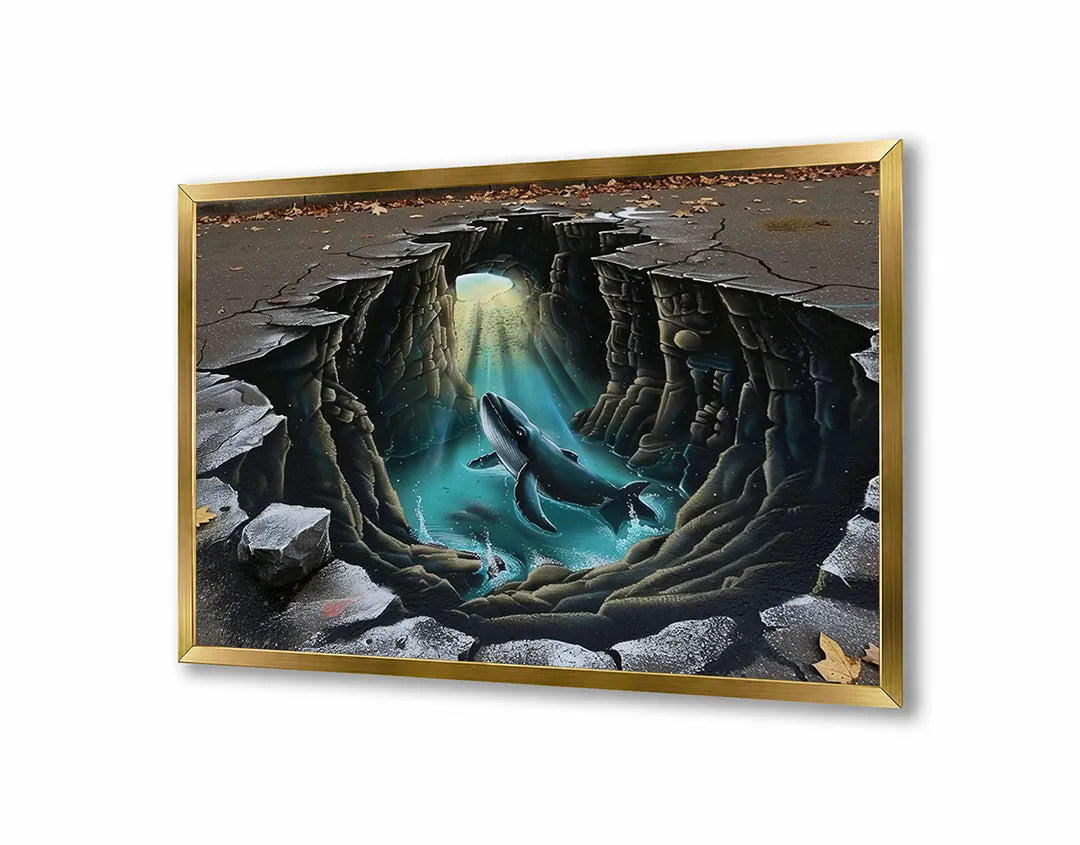 Metalen Magneetbord met hoogwaardige afbeelding van Duikboot onderwater grot voor aan de muur