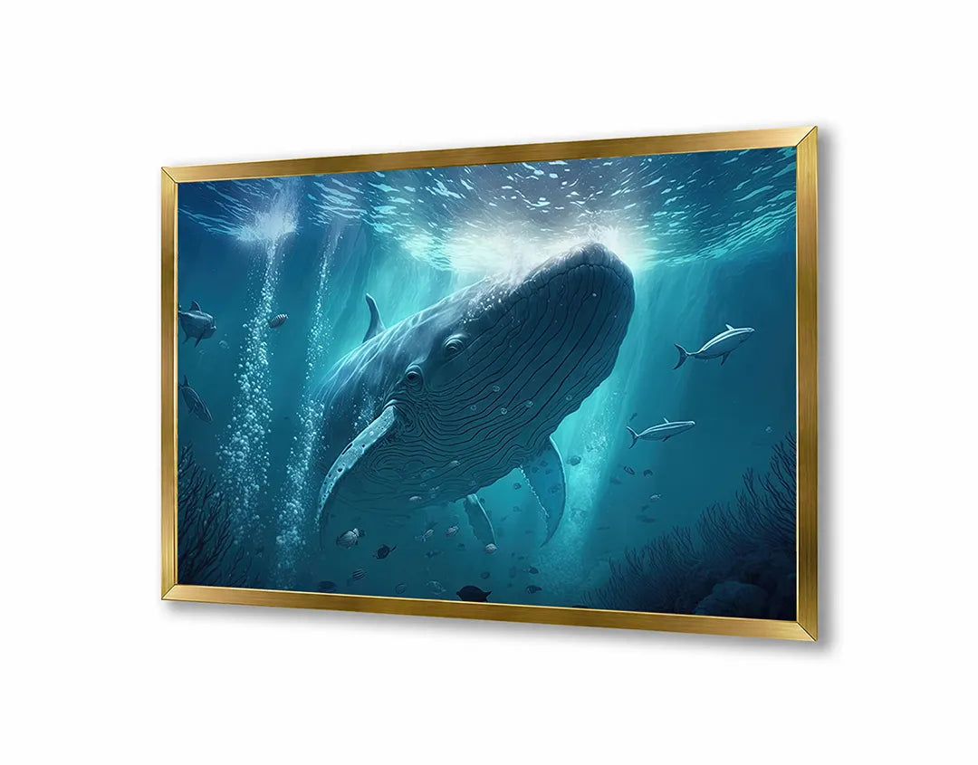 Metalen Magneetbord met hoogwaardige afbeelding van Grote walvis onderwater voor aan de muur