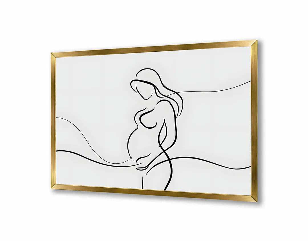 Metalen Magneetbord met hoogwaardige afbeelding van Lijntekening zwangere vrouw voor aan de muur