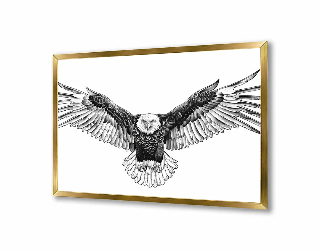 Metalen Magneetbord met hoogwaardige afbeelding van Arend vogel zwart wit voor aan de muur
