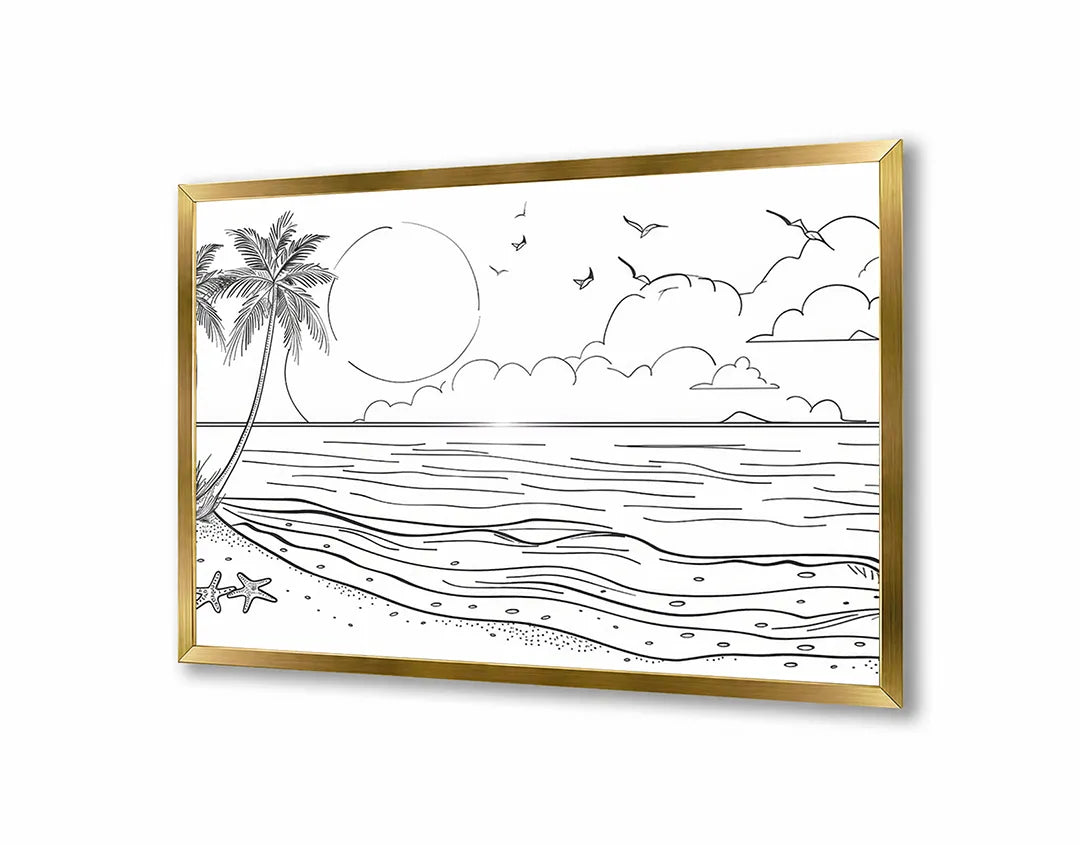 Metalen Magneetbord met hoogwaardige afbeelding van Kleurplaat strand landschap voor aan de muur