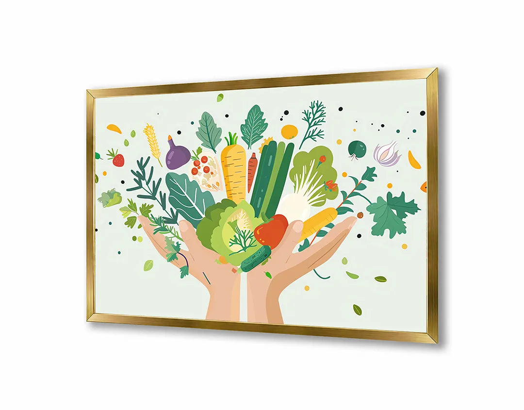 Metalen Magneetbord met hoogwaardige afbeelding van Handen met groenten voor aan de muur