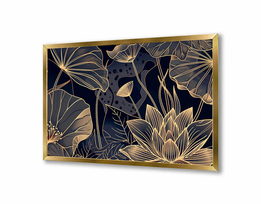 Metalen Magneetbord met hoogwaardige afbeelding van Gouden lotusbloem donker voor aan de muur