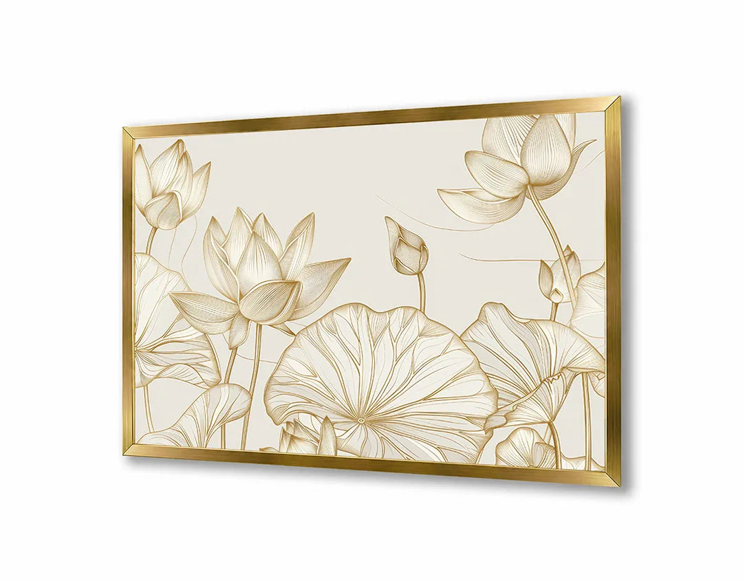 Metalen Magneetbord met hoogwaardige afbeelding van Gouden bloemen beige voor aan de muur