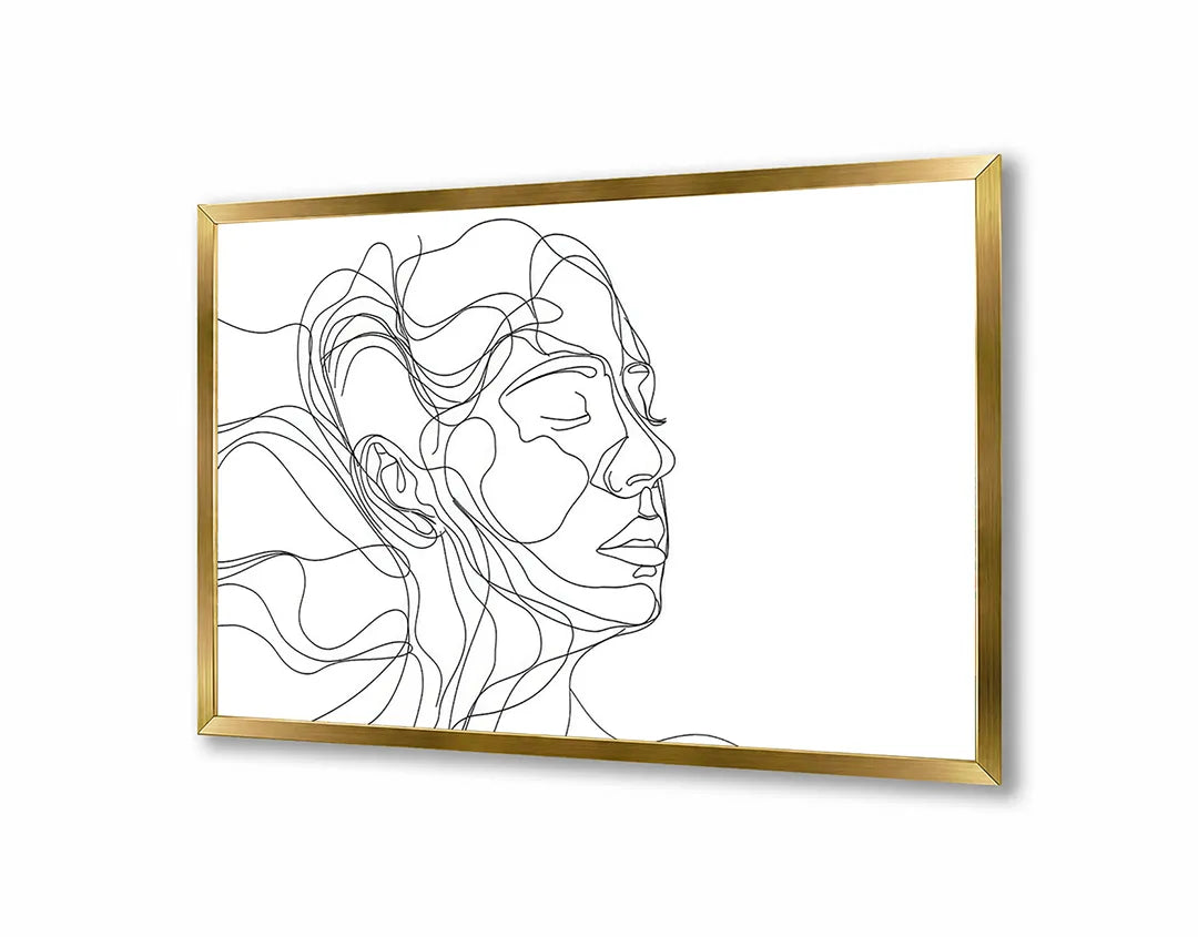 Metalen Magneetbord met hoogwaardige afbeelding van Lijntekening gezicht vrouw voor aan de muur