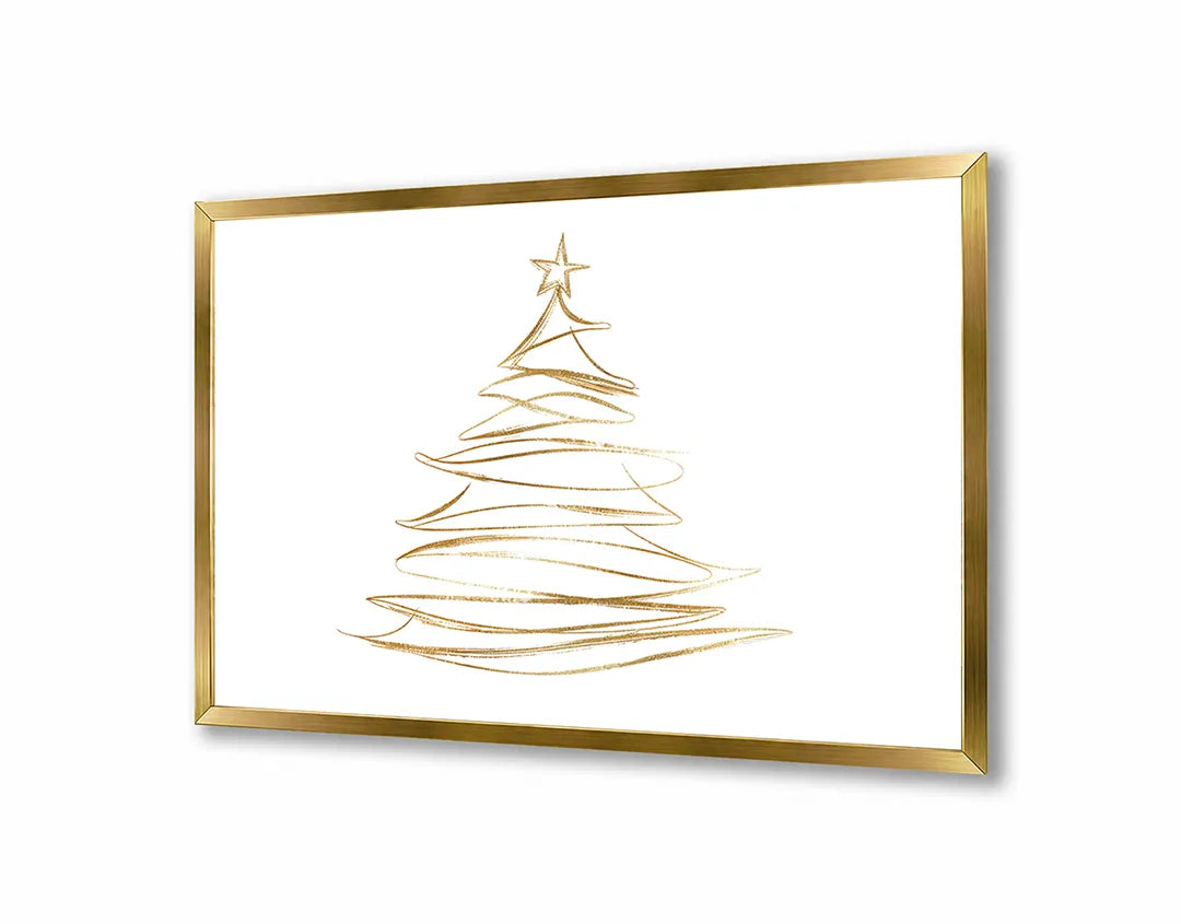 Metalen Magneetbord met hoogwaardige afbeelding van Gouden kerstboom lijnen voor aan de muur