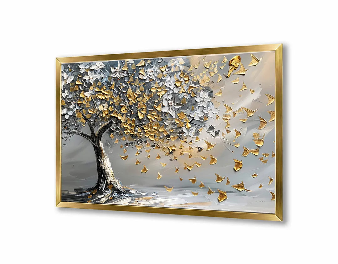 Metalen Magneetbord met hoogwaardige afbeelding van Gouden boom grijze achtergrond voor aan de muur
