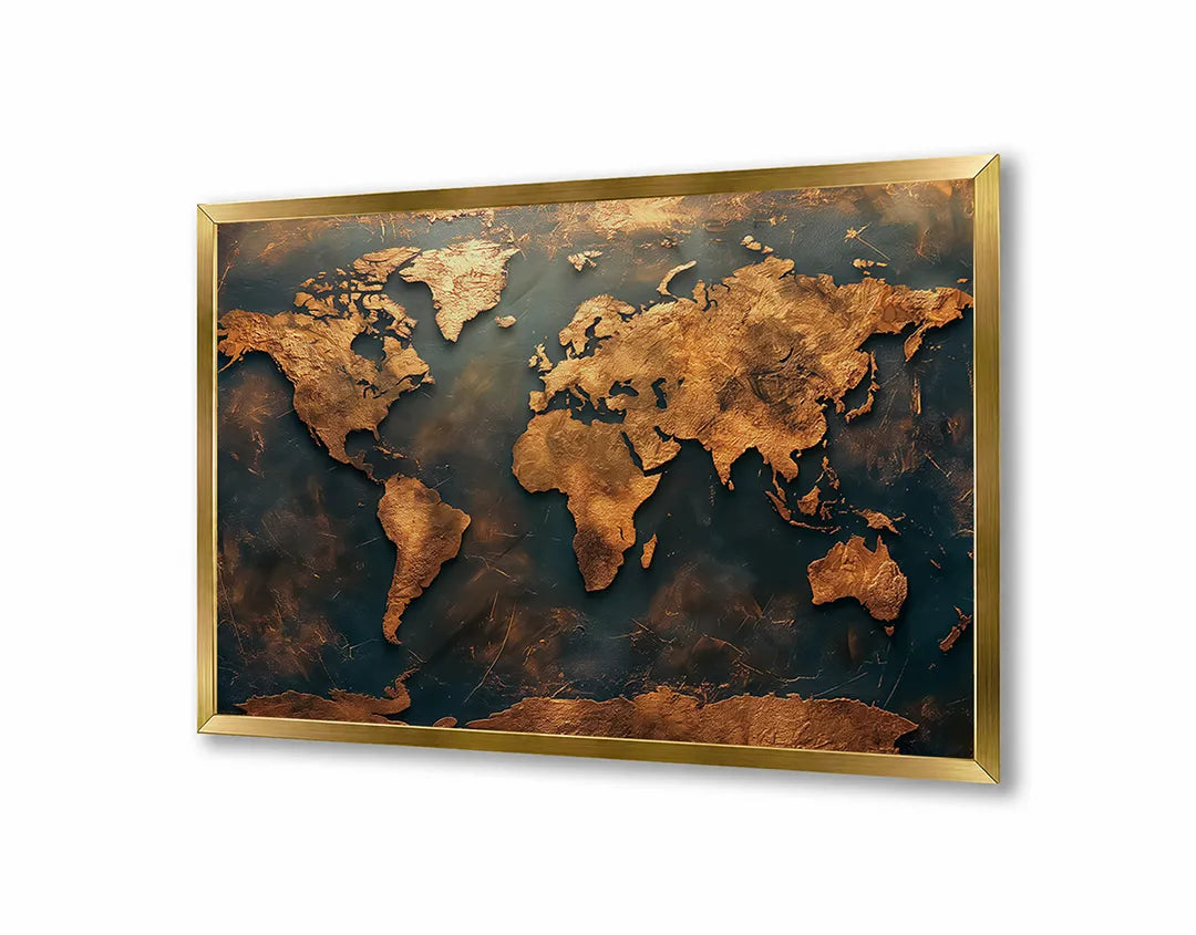 Metalen Magneetbord met hoogwaardige afbeelding van Gouden wereldkaart vintage voor aan de muur