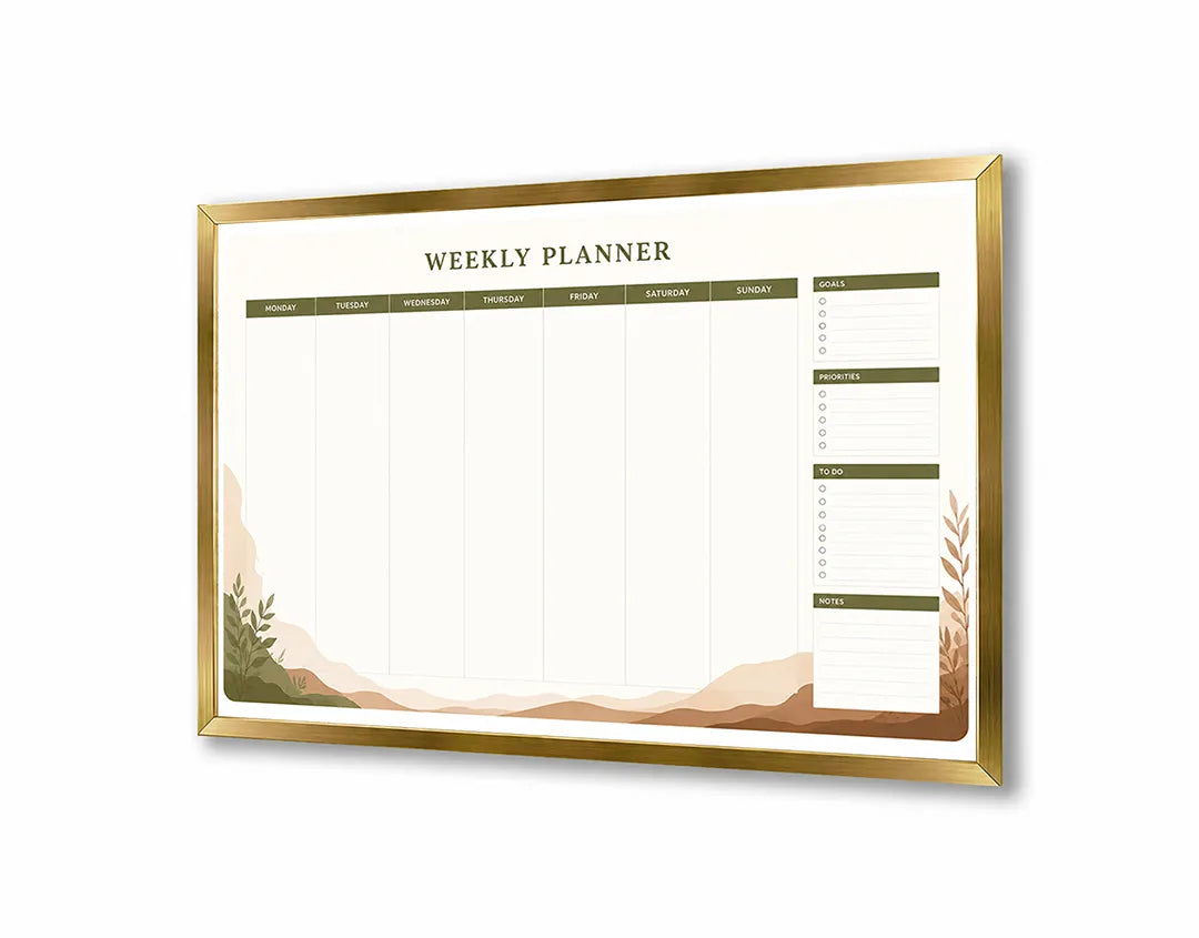 Metalen Magneetbord met maandplanner in rustige beige en natuurlijke bruine aardetinten