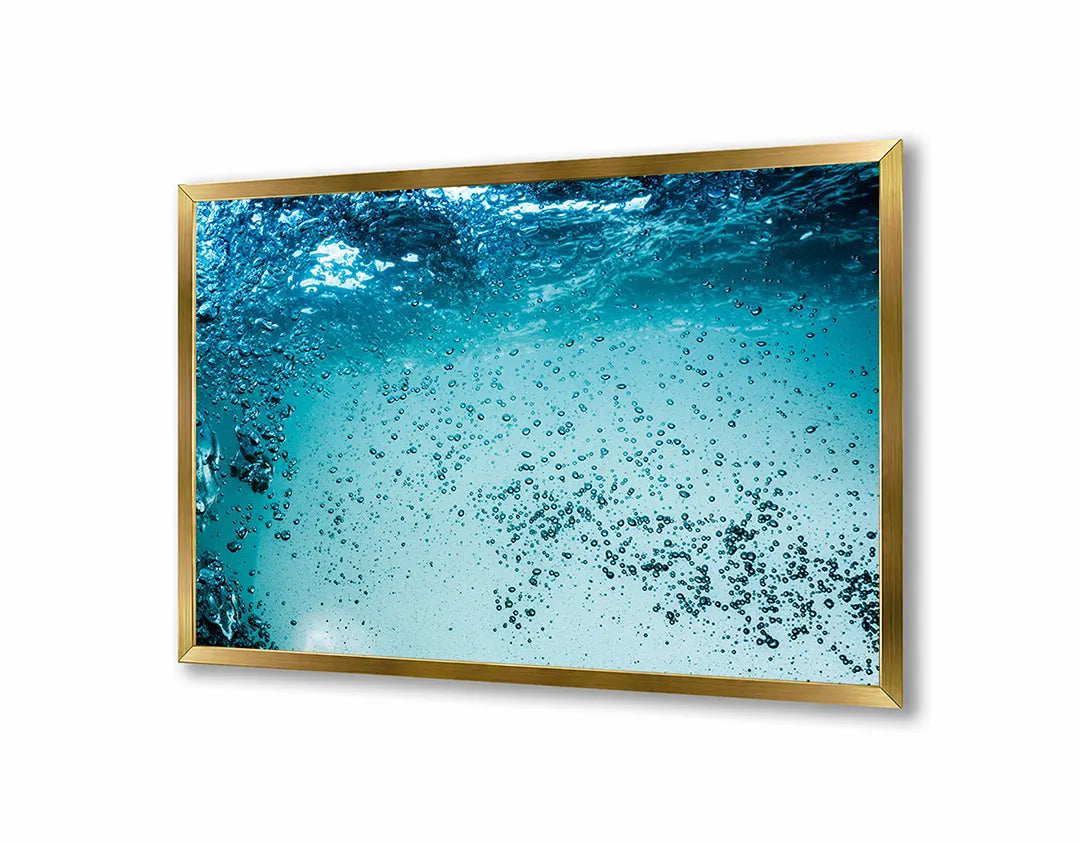 Metalen Magneetbord met afbeelding van onderwater bubbels in turquoise blauw kleuren