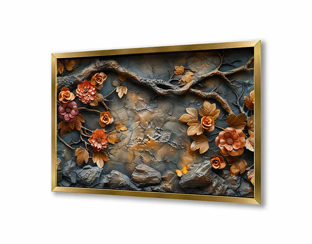 Metalen Magneetbord met hoogwaardige afbeelding van Herfstbladeren op steen voor aan de muur