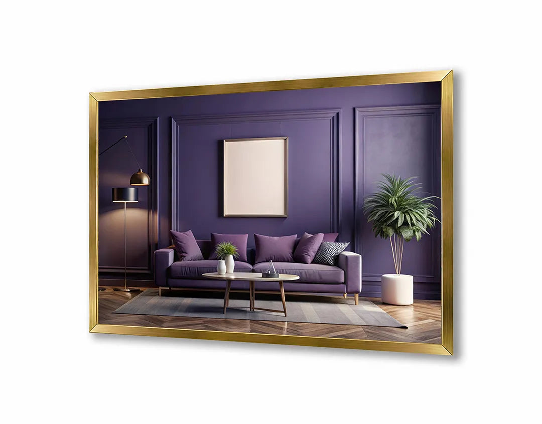 Metalen Magneetbord met hoogwaardige afbeelding van Modern paars interieur voor aan de muur