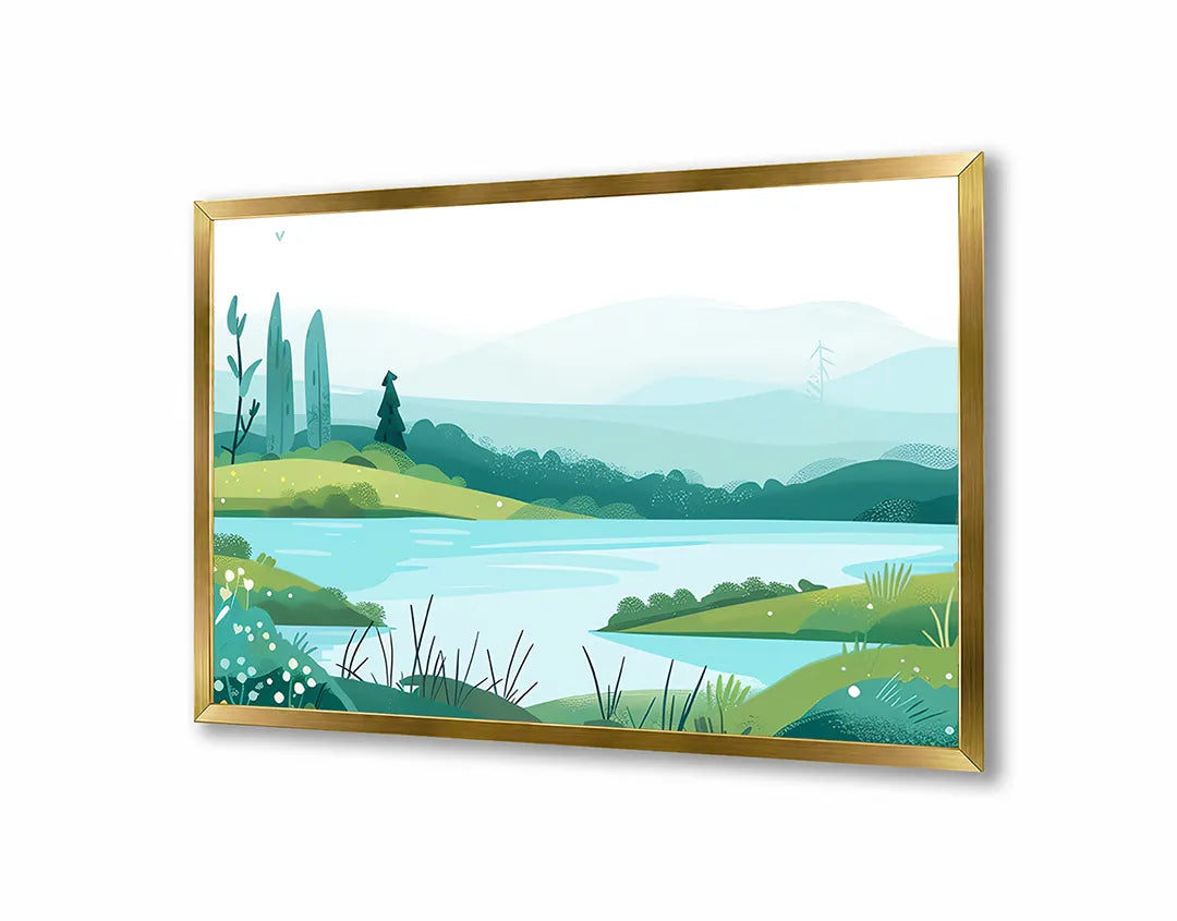 Metalen Magneetbord met hoogwaardige afbeelding van Groen landschap meer illustratie voor aan de muur