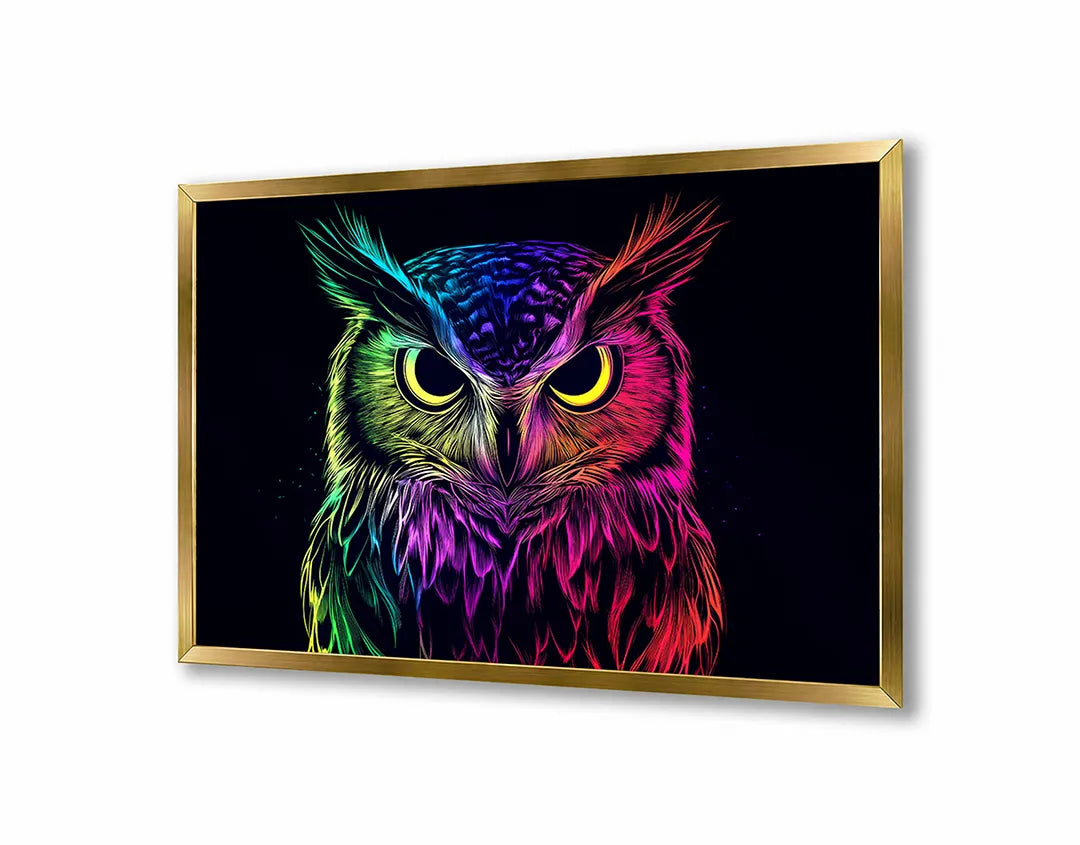 Metalen Magneetbord met hoogwaardige afbeelding van Neon uil zwart voor aan de muur